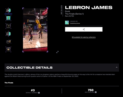 2019-20 NBA Top Shot "The Finals" (Series 1) LeBron James Dunk (#3/750) 